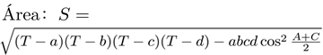 La fórmula para el área de un cuadrilátero a partir de la suma de sus cuatro lados y diagonal
