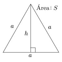 Altura y área de un triángulo equilátero desde el lado
