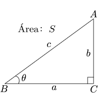 Altura, hipotenusa y área a partir de la base y el ángulo de un triángulo rectángulo